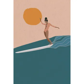 Plakát Plakát, Obraz - Female Longboard Surfer riding the wave,, LucidSurf
