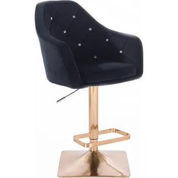 Barová židle LuxuryForm DESIGN Barová židle ROMA VELUR na zlaté hranaté podstavě - černá