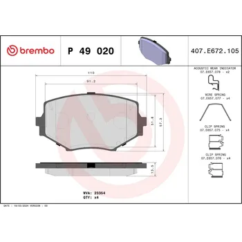 Brzdová destička Sada brzdových destiček, kotoučová brzda BREMBO P 49 020