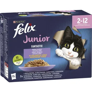 Krmivo pro kočku Felix Fantastic Junior hovězí kuře sardinky losos jelly 12 x 85 g