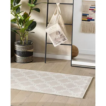Koberec Koberec béžový polyester 60 x 200 cm s marockým vzorem běhoun moderní kuchyně chodba Beliani