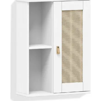 Koupelnový nábytek Bílá nástěnná skříňka masiv borovice a ratan Sibony