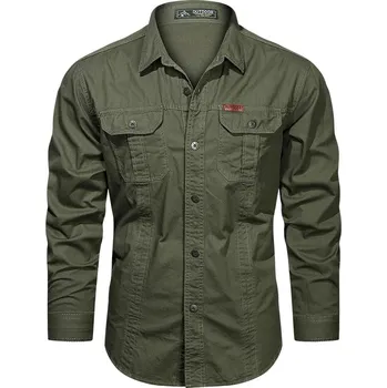 Pánská košile Pánská casual košile s kapsami Barva: Tmavě Zelená, Velikost: 2XL