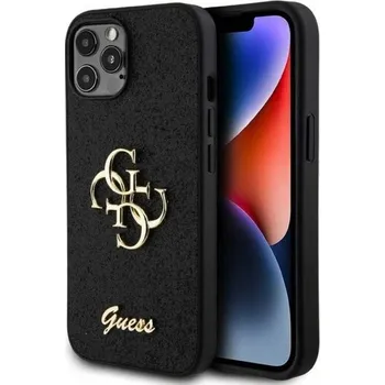Pouzdro na mobilní telefon Guess PU Fixed Glitter 4G Metal Logo iPhone 12/12 Pro, černé