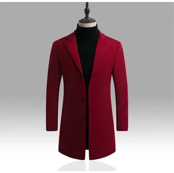 Pánský zimní kabát Pánský jednobarevný kabát Barva: Červená, Velikost: L