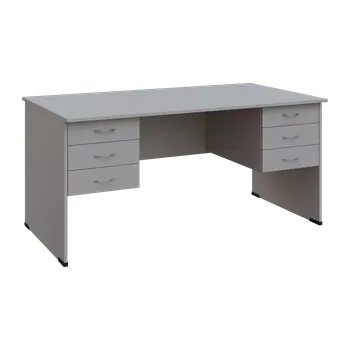 Dílenský stůl BPL 28 - 16Z23 stůl pracovní, 6-zásuvkový, dřevěná podnož, deska 25 mm, široký 1600 mm, šedá