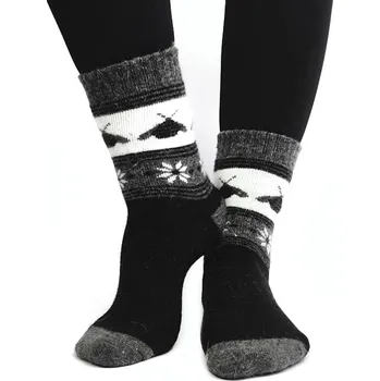 Dámské ponožky Dámské vlněné ANGORA ponožky černo-šedé včelky, VELIKOST 35 - 38