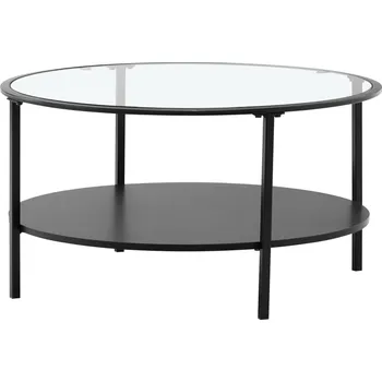 Konferenční stolek Kulatý konferenční stolek PARLAN, černá/sklo/kov