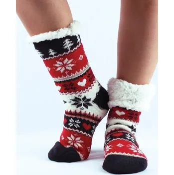 Dámské ponožky Dámské kvítkované vlněné ponožky EJ-226B červeno-černé, VELIKOST 35 - 38