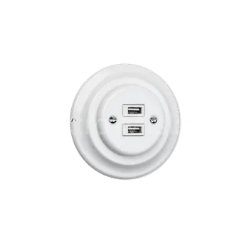 Elektrická zásuvka VINTAGE zásuvka 2xUSB A bílá kulatá komplet keramika K1-2USBA