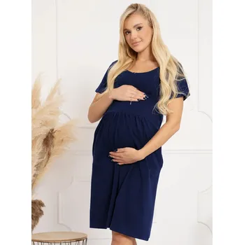 Těhotenské noční prádlo FMM Těhotenská a kojící košile s předním zipem 3v1 tmavě modrá bavlněná Velikost: XL