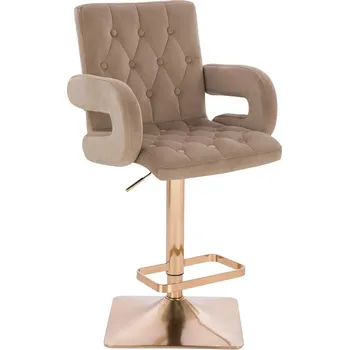 Barová židle Barová židle velur Velen základna zlatá - béžový