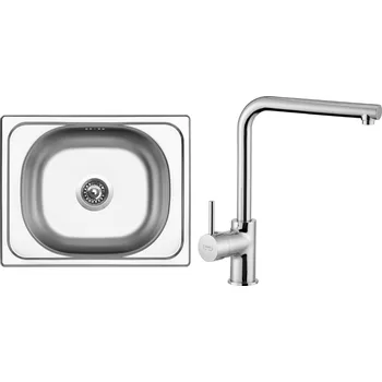 Kuchyňský dřez Set Sinks N4 (dřez Classic 500 V 0,5 mm, matný + baterie Elka Chrom - lesklý)