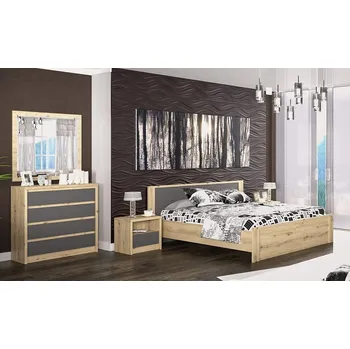 Ložnicová sestava Ložnice DOMINIKA dub artisan/šedý (postel 160, 2x NS, komoda 4S)