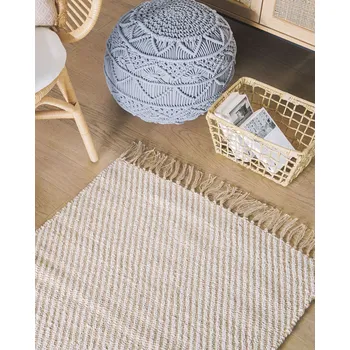 Koberec Koberec béžový juta a bavlna 80 x 150 cm se střapci krátký vlas ručně tkaný boho styl obdélníkový ložnice předsíň chodba Beliani