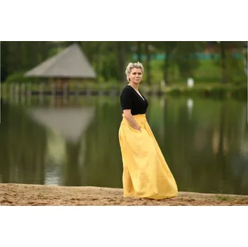 Dámská sukně Nelly Lněná dámská sukně dlouhá / super soft - žlutá velikost: S