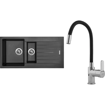 Kuchyňský dřez Set Sinks G16174 (dřez Perfecto 1000.1 Metalblack 74 + baterie Flexia lesklá)