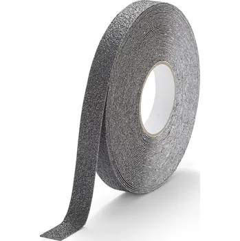Výstražná páska Černá korundová chemicky odolná protiskluzová páska FLOMA Extra Super Chemical Resistant - 18,3 m x 2,5 cm a tloušťka 1 mm