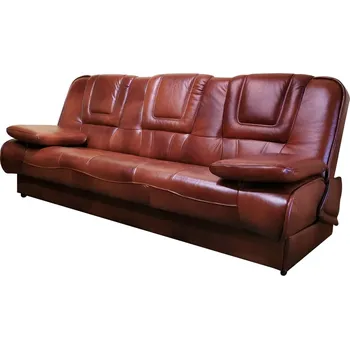 Pohovka Rozkládací trojmístná pohovka ERIKA BL s úložným prostorem, kůže S42/dřevo rustikal