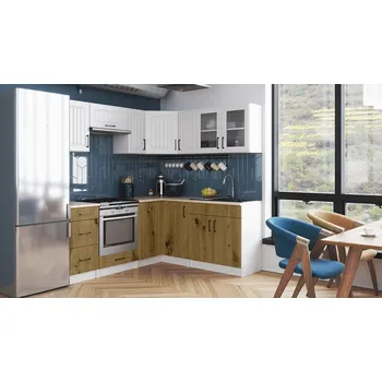 Falco Rohová kuchyňská linka ROMANA bílá/artisan mat