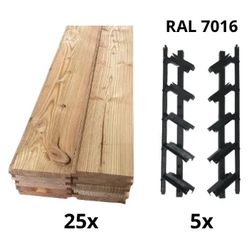 Příslušenství pro zahradní stavbu Samkit SET antracit - 1400*2500mm (25ks modřínových desek a 5x samkit)