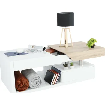 Konferenční stolek Konferenční stolek MELIDA se zásuvkou, bílý lesk/dub sonoma