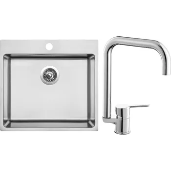 Nerezový dřez Set Sinks N101 (dřez Blocker 550 V 1 mm, kartáčovaný + baterie Cornia Chrom - lesklý)