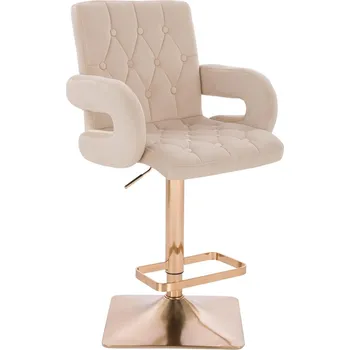 Barová židle Barová židle velur Velen základna zlatá - světle béžová