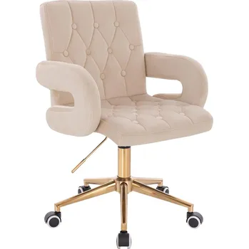 Otočné křeslo Velen velur na zlaté podstavě s kolečky béžová