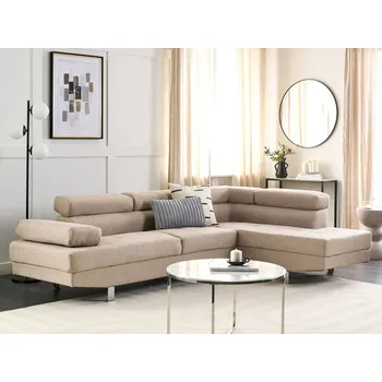 Sedací souprava Rohová sedací souprava pískově béžové čalounění Nastavitelné opěrky hlavy a područky ve tvaru L Beliani