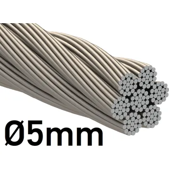 Lano Drát z nerezové oceli Ø5mm, 7x19 drátů, INOX AISI 316