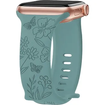 Příslušenství k chytrým hodinkám Řemínek gravírované květiny pro Apple Watch 42/44/45/46/49mm Barva: Pomněnka - zelená
