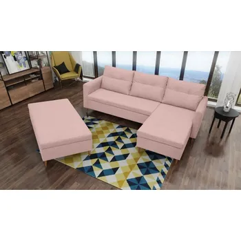 Sedací souprava Falco Rohová sedací souprava Areon s taburetem, s úložným prostorem, pravá, růžová/Malmo 61