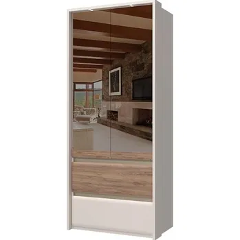 Šatní skříň Dvoudveřová šatní skříň se zrcadly a LED osvětlením Artemisia - dub tobacco/béžová