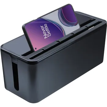 Organizér kabelů Interlook JB2318-Černá | Organizér na kabel, typ BOX s držákem telefonu | Nádoba na pásky a kabely