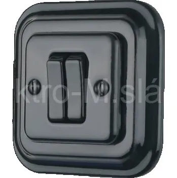 vypínač VINTAGE vypínač 6+6 (5B) hranaté keramika černá s rámečkem klapka K2-R220Q-B