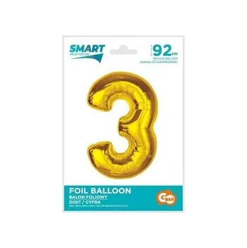 Balónek Balon foliowy Smart cyfra 3 złota 92cm