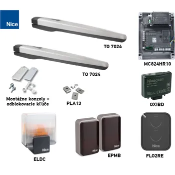 Pohon brány Sada pohonu NICE Toona 7024 pro dvoukřídlou bránu - jedno křídlo 7m/1700kg s příslušenstvím