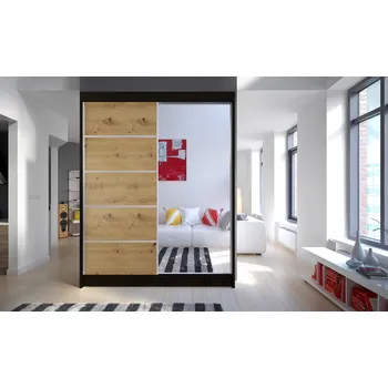 Šatní skříň Falco Šatní skříň Camila III 150 se zrcadlem, černá/artisan