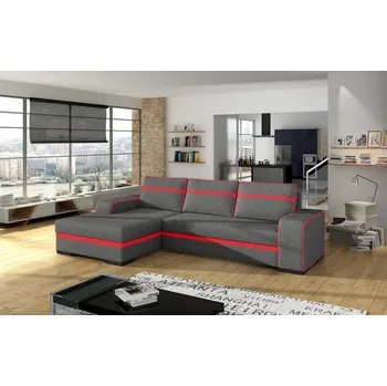 Sedací souprava Falco Rohová sedací souprava Funny, rozkládací s úložným prostorem, levá, šedá Inari 94/červená Soft 10