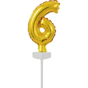 Balónek Fóliový balónek zlatý mini - zápich do dortu číslo 6 - Amscan