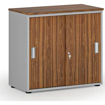 Nábytek B2B Partner Kancelářská skříň se zasouvacími dveřmi PRIMO GRAY, 800 x 420 x 740 mm, šedá/ořech