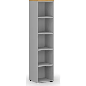 Policová skříň B2B Partner Kancelářský regál PRIMO GRAY, 400 x 420 x 1781 mm, šedá/buk
