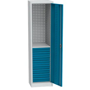 B2B Partner Úzká dílenská zásuvková skříň na nářadí KOVOS, 1 police, 8 zásuvek, svařovaná, 505 x 500 x 1950 mm