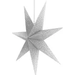 Vánoční hvězda papírová závěsná se stříbrnými třpytkami ve středu, bílá, 60 cm, vnitřní