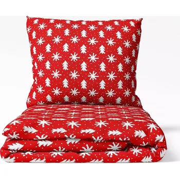 Povlečení Vánoční bavlněné povlečení - hvězdy a stromky na červené 140x200+70x90