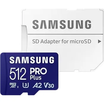 Paměťová karta SAMSUNG PRO Plus MicroSDXC 512GB + SD adaptér / CL10 UHS-I U3 / A2 / V30