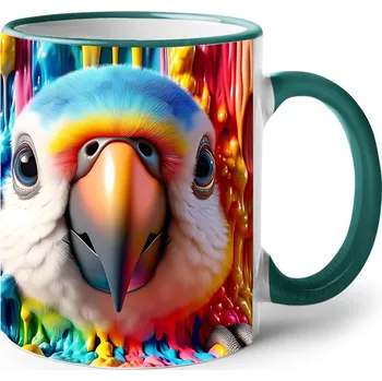 Keramický hrnek s papouškem, Barva Zelená, Velikost 330 ml, Canvas Keramický hrnek s barevným uchem 2603