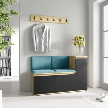 Předsíňová stěna Předsíňová stěna Emi 25 - dub Artisan/černá Barva čalounění: Modrá - Trinity 13