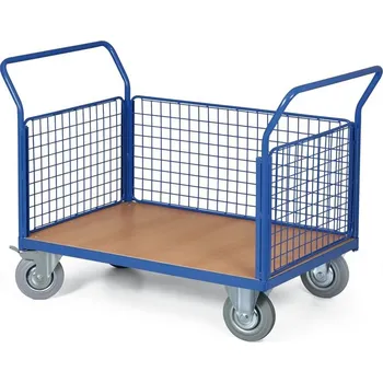 B2B Partner Plošinový vozík - 3 drátěné výplně, 1000x700 mm, nosnost 300 kg, kola 160 mm s šedou pryží